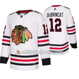 Män Ishockey Chicago Blackhawks tröja Alex DeBrincat 12 Adidas 2019-20 Vit Authentic